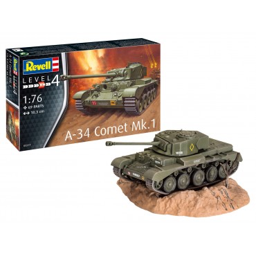 KIT PARA MONTAR REVELL TANQUE DE GUERRA A-34 COMET MK.1 1/76 69 PEÇAS REV 03317